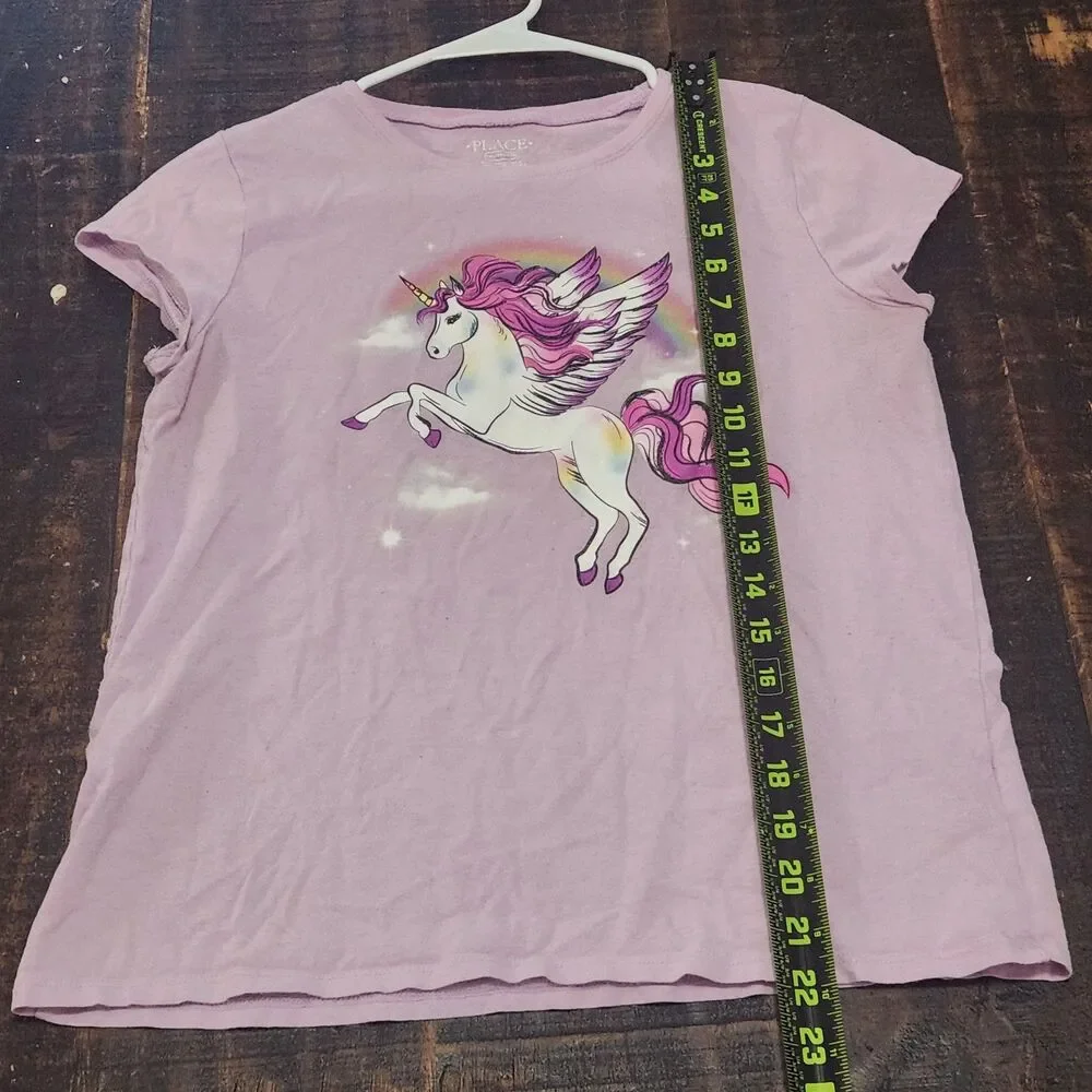 Place Girls Unicorn Graphic T-Shirt XXL 16 Pink Regular Cotton Glitter Fantasy